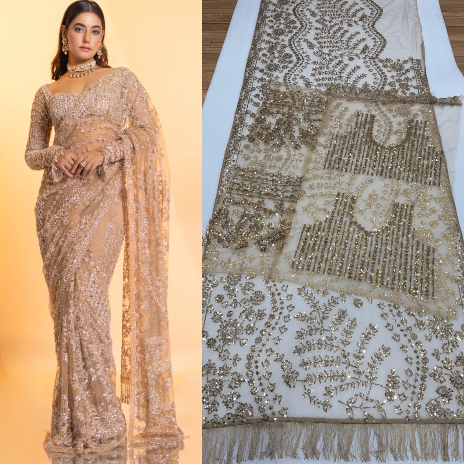 Designer Embroidered Net Saree — 4