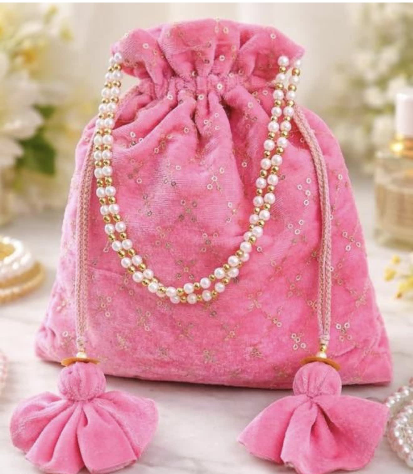 Stylish Pink Embroidered  Potli Bag — 2