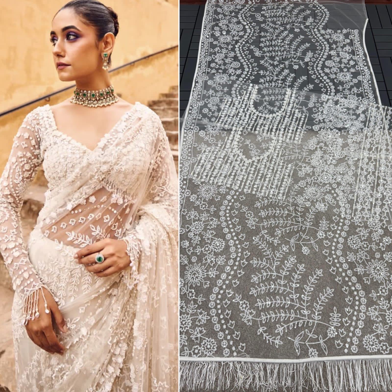 Designer Embroidered Net Saree — 8
