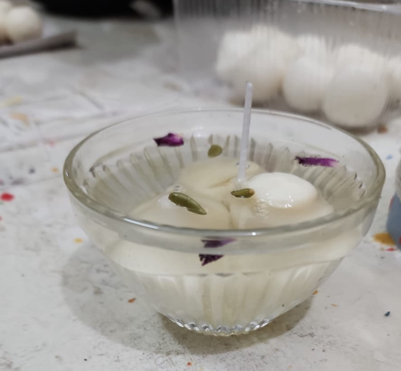 White Rasgulla Mithai Candle