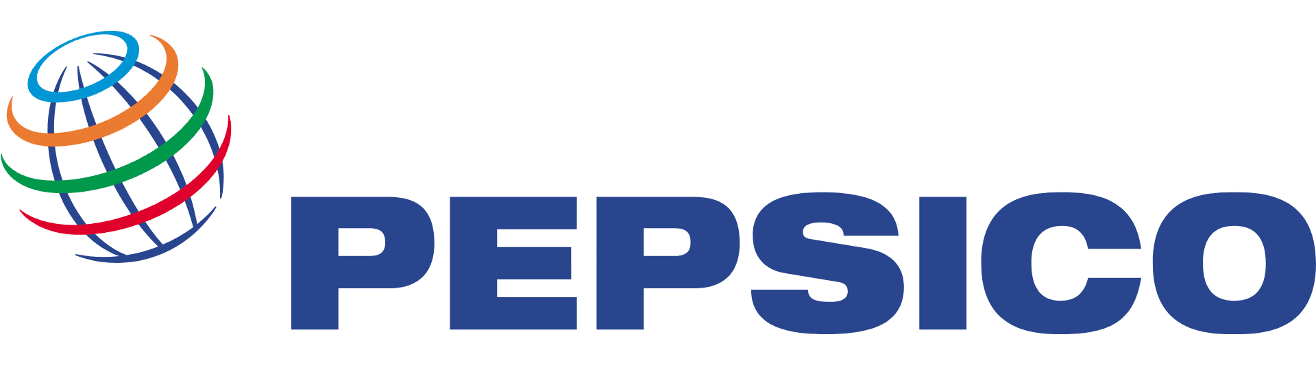 Logo officiel de PepsiCo avec un globe stylisé coloré et le nom de l’entreprise en bleu. 