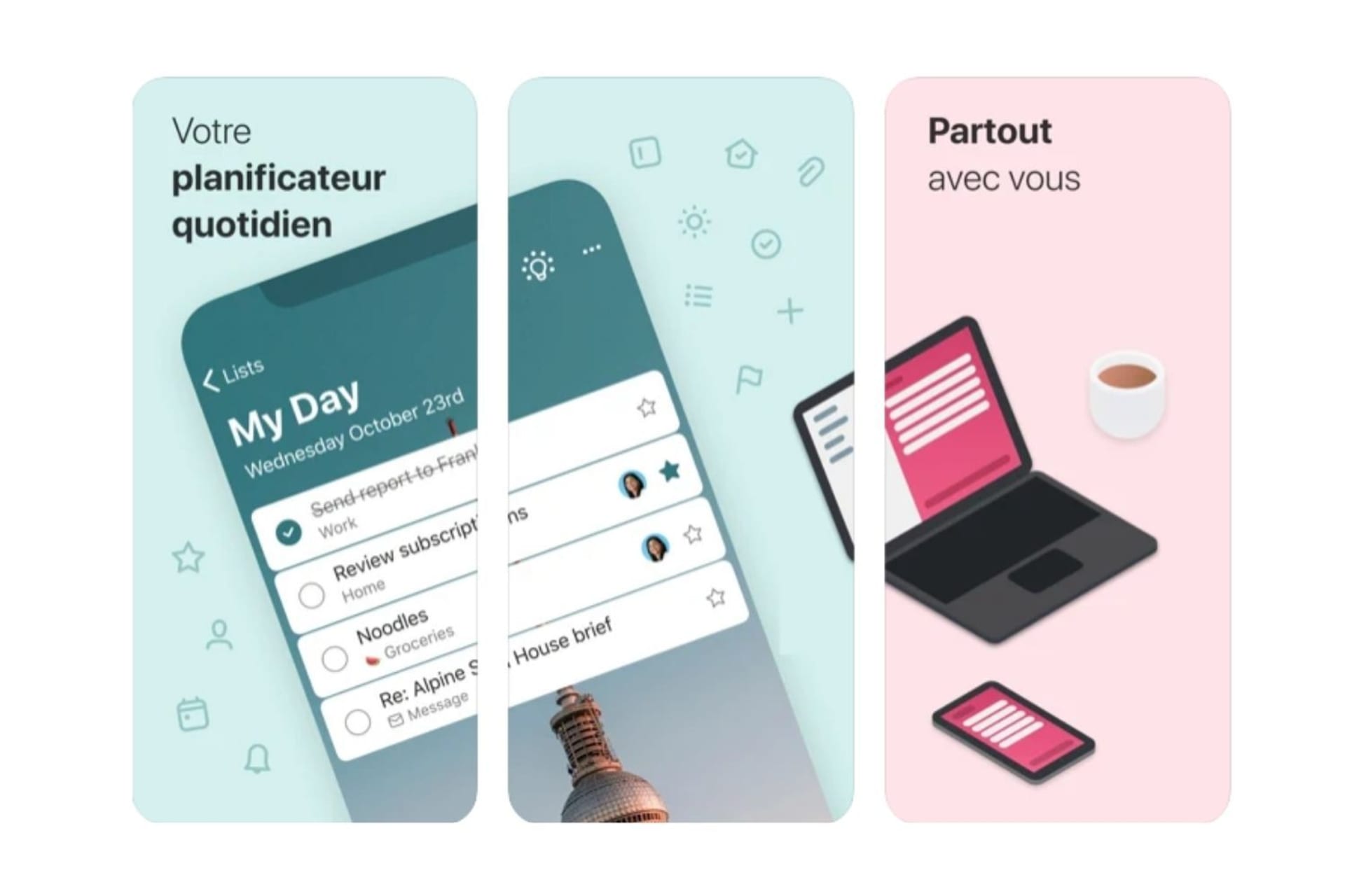 captures d’écran de l’application microsoft to do