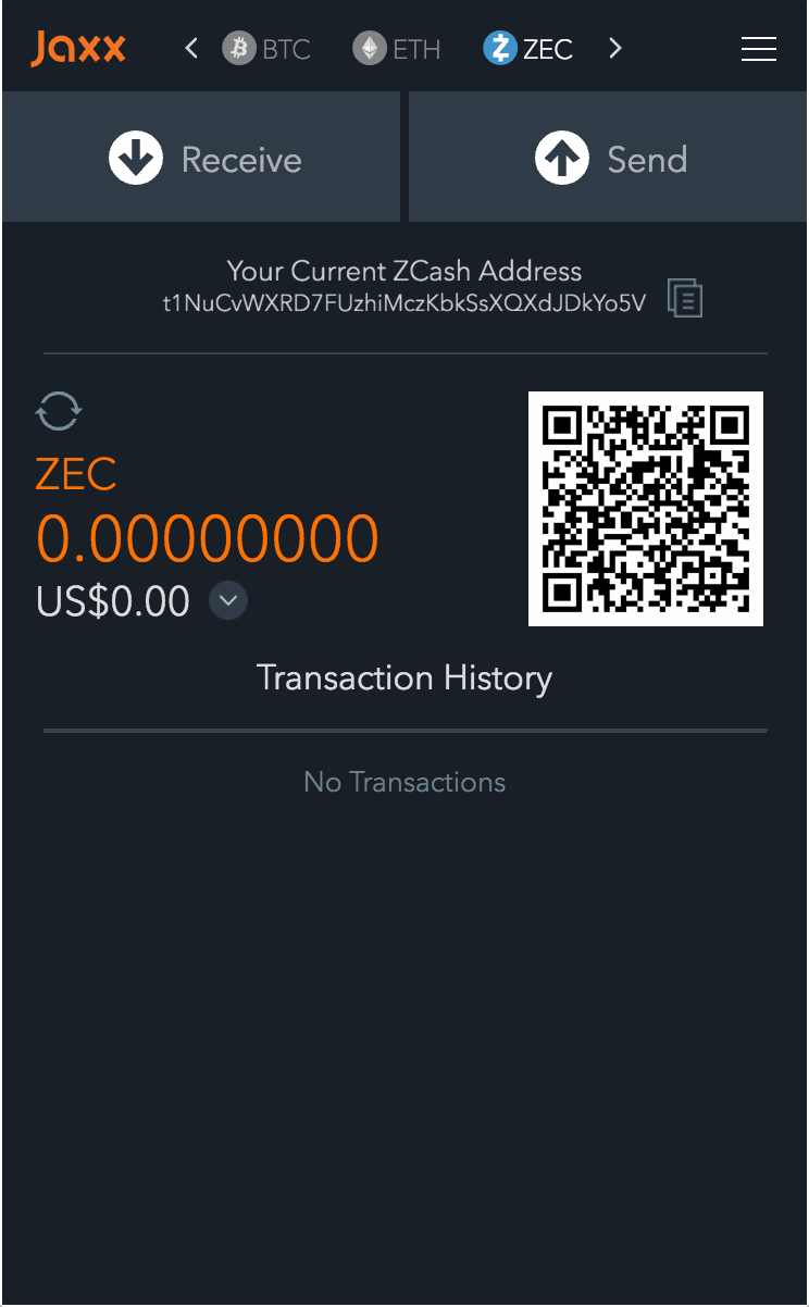 Jaxx ZCash