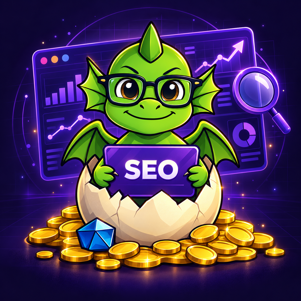 SEO Analyzer dragon with golden coins
