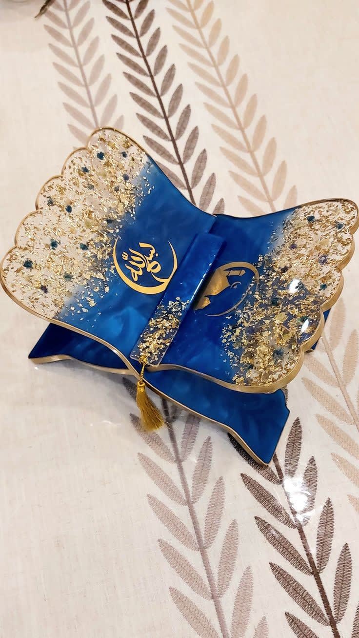 Royal Blue Resin Rehal Stand with Gold Flakes — religious by Giftistan