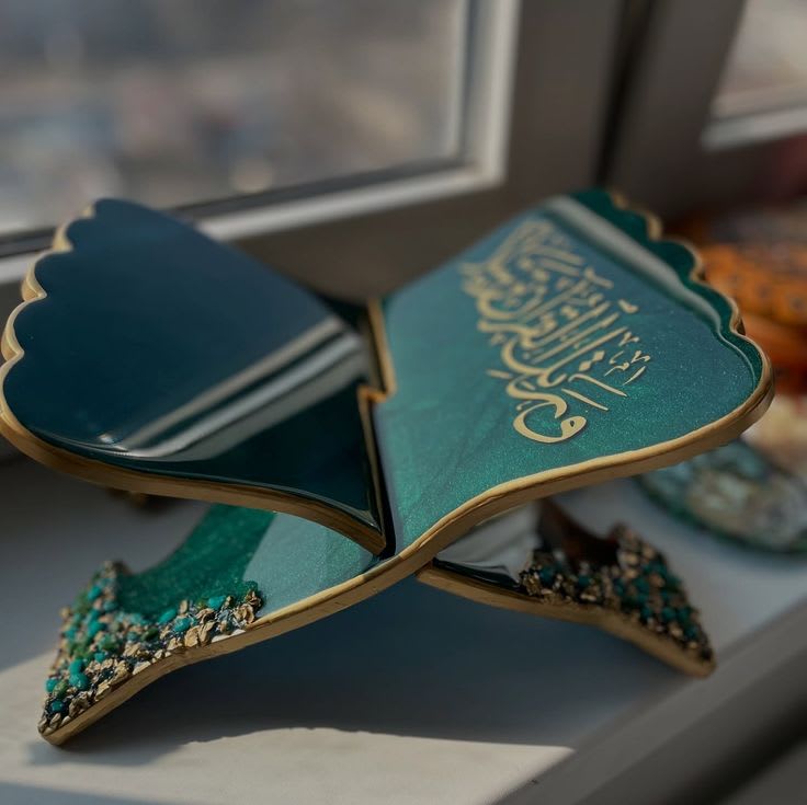 Emerald Green Resin Quran Stand Rehal with Crystal Accents — religious by Giftistan