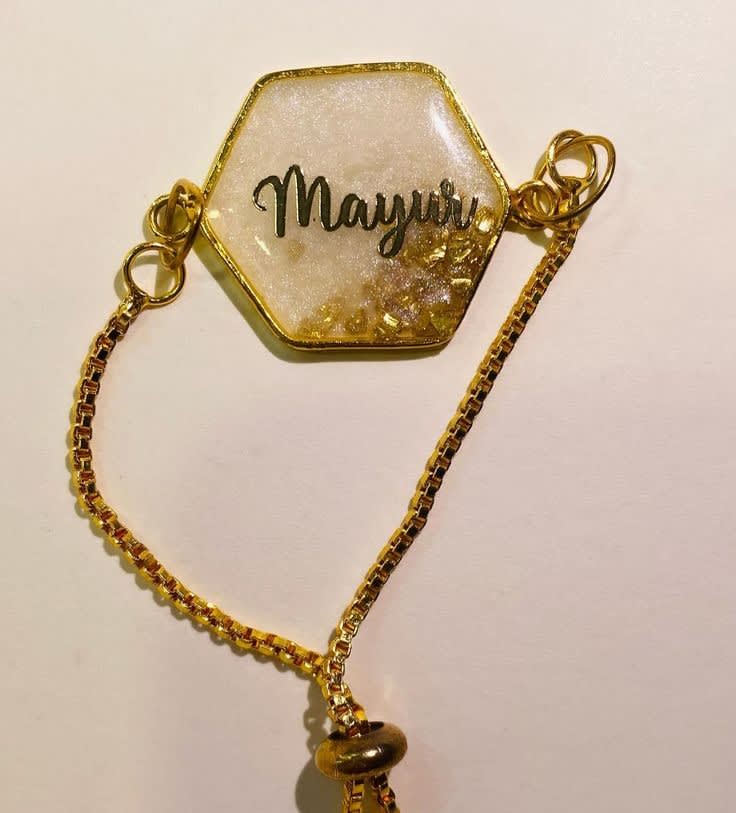 Customized Name Gold Resin Bracelet with Gold Foil — jewellery by Giftistan