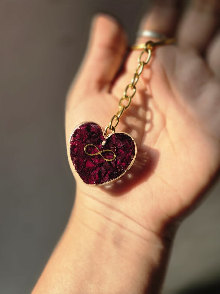 Handmade Maroon Heart Resin Pendant with Gold Chain — jewellery by Giftistan