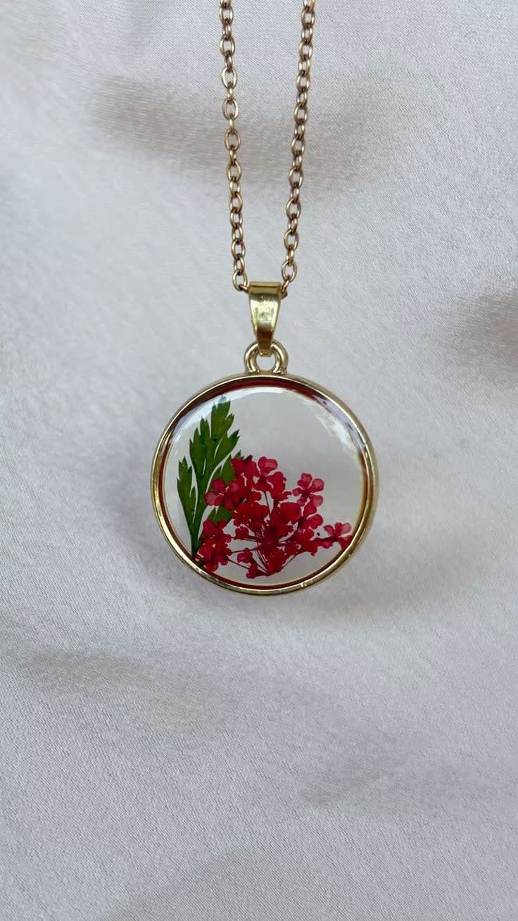 Vertical Botanical Garden Resin Pendant | Mixed Pressed Flowers Silver Necklace — jewellery by Giftistan
