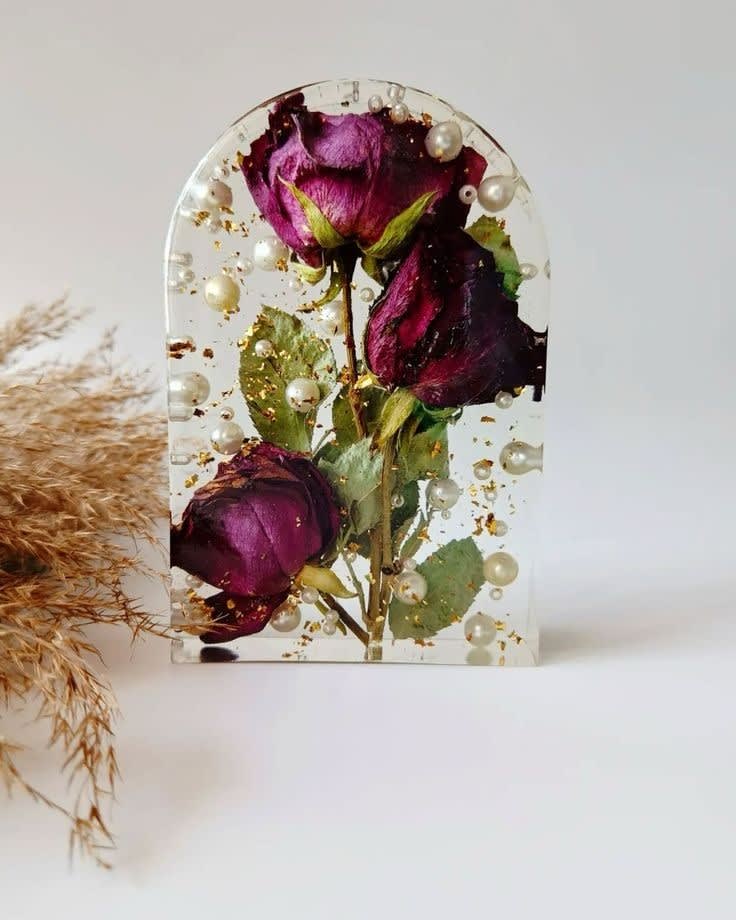 3D Resin Preserved Rose Arch with Pearls & Gold Flakes — jewellery by Giftistan