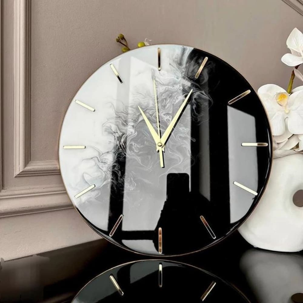 Resin Wall Clock Smoke Art — Black & White, 12 Inch — home by Giftistan