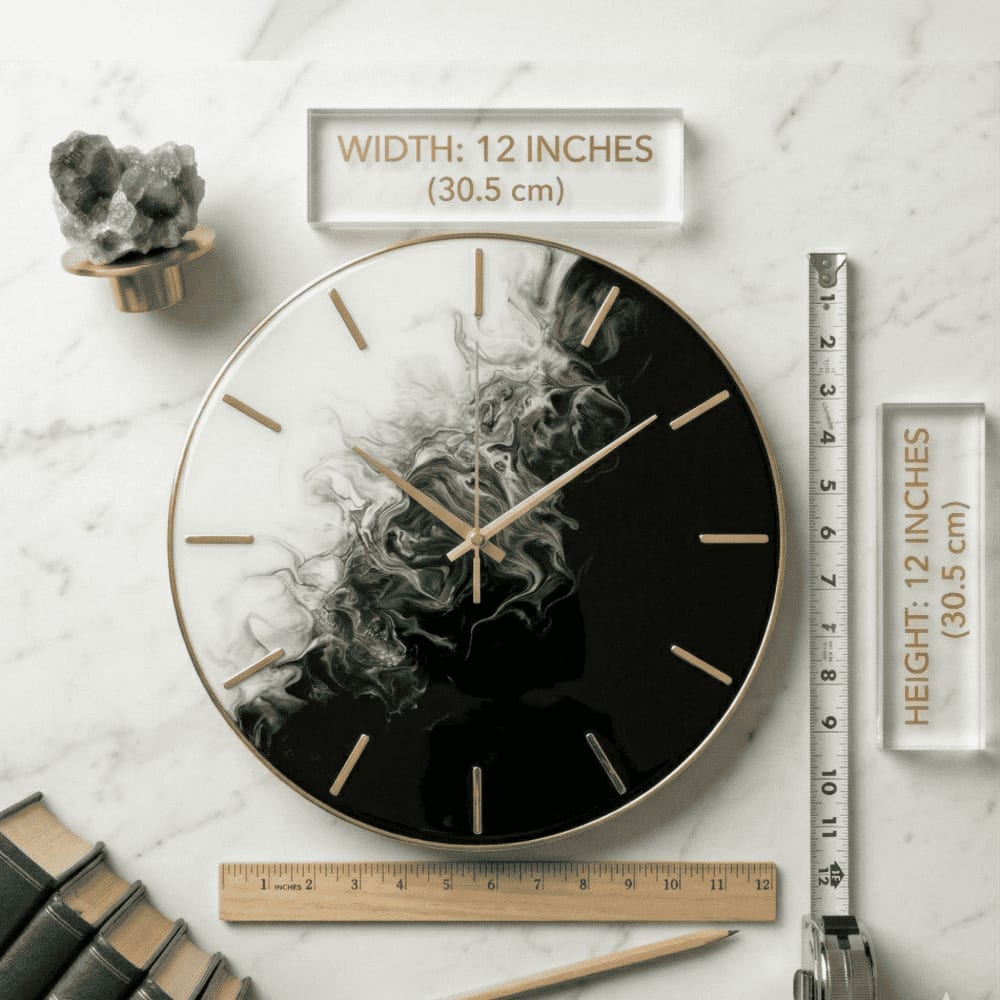 Resin Wall Clock Smoke Art — Black & White, 12 Inch — view 2
