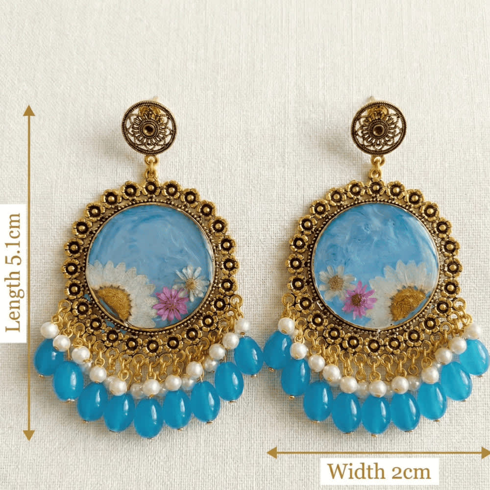 Handcrafted Sky Blue Resin Drop Earrings — view 2