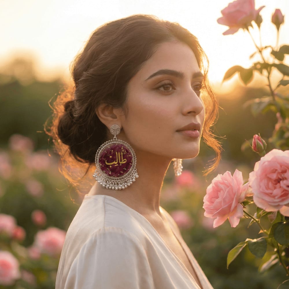 Customized Resin Earrings with Name & Rose | Rose Preservation — view 3