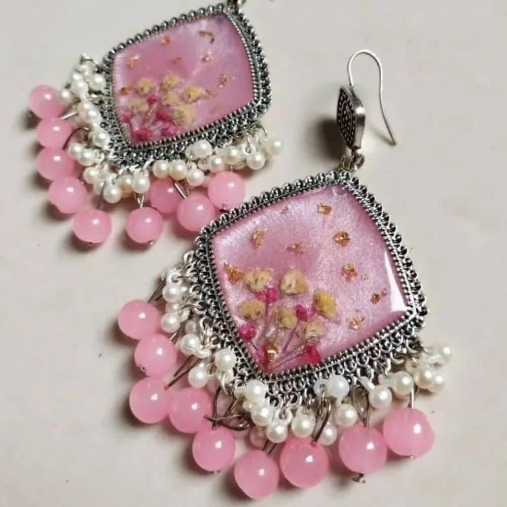 Handcrafted Pink Floral Resin Earrings | GIFTISTAN — view 2
