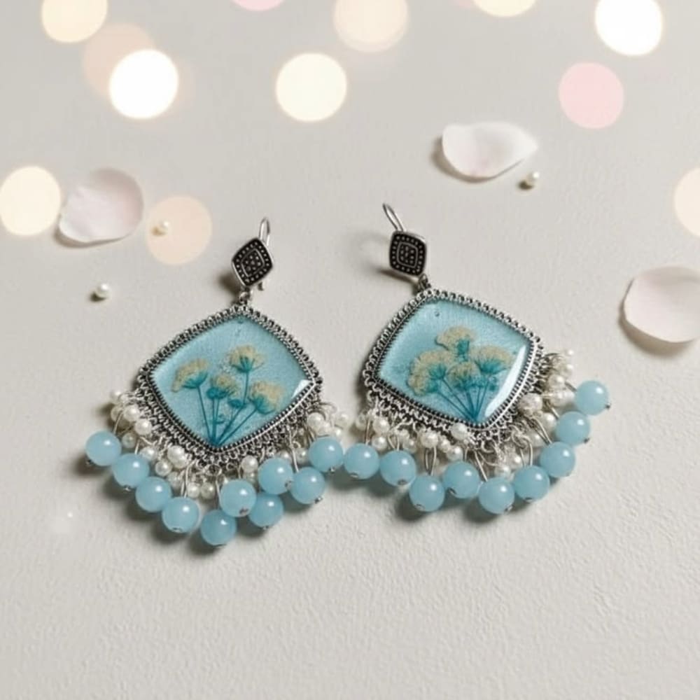 Light Blue Floral Resin Earrings | GIFTISTAN — view 4