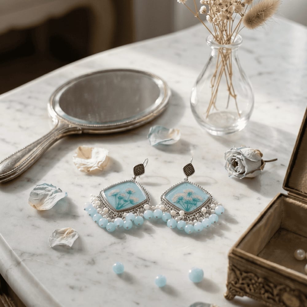 Light Blue Floral Resin Earrings | GIFTISTAN — view 5