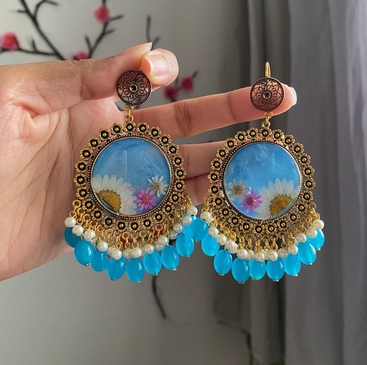 Handcrafted Sky Blue Resin Drop Earrings 2