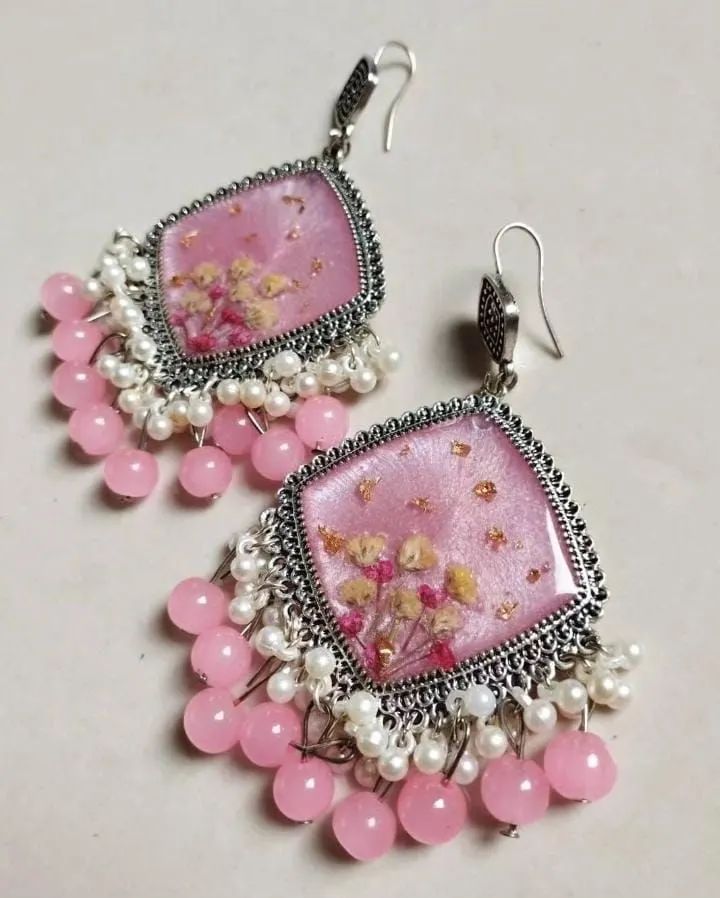 Handcrafted Pink Floral Resin Earrings | GIFTISTAN