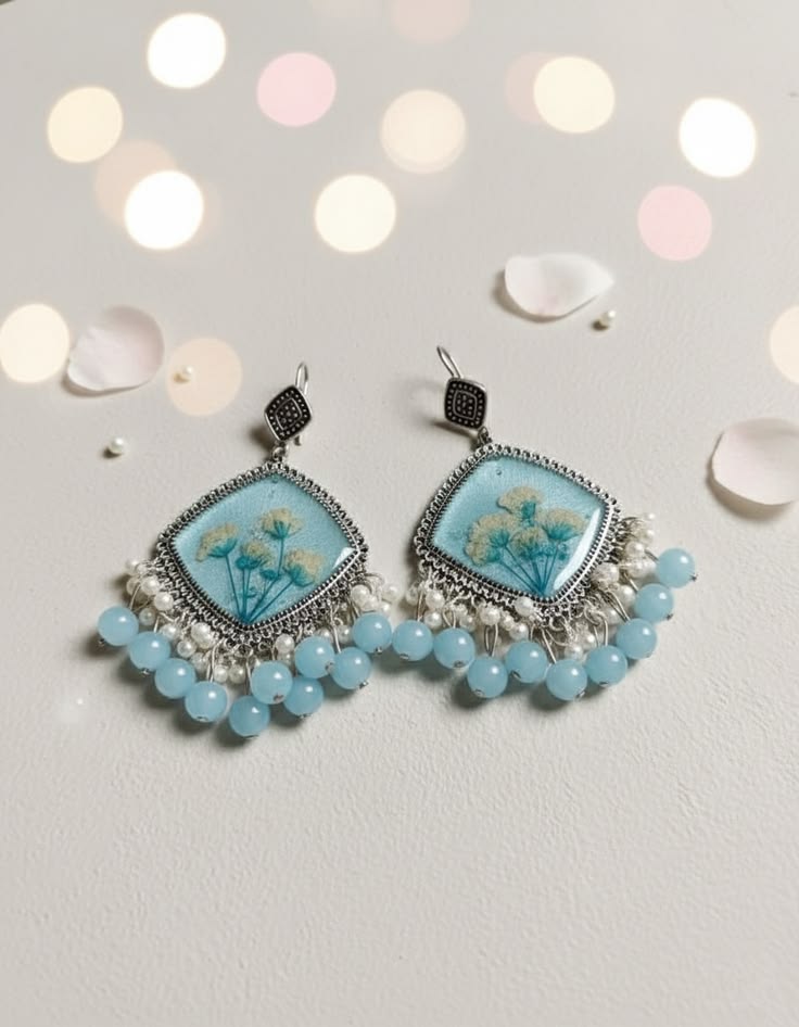 Light Blue Floral Resin Earrings | GIFTISTAN