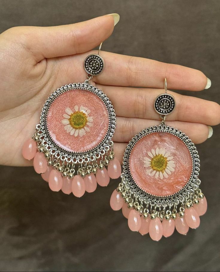 Handcrafted Pressed Daisy Bohemian Resin Earrings