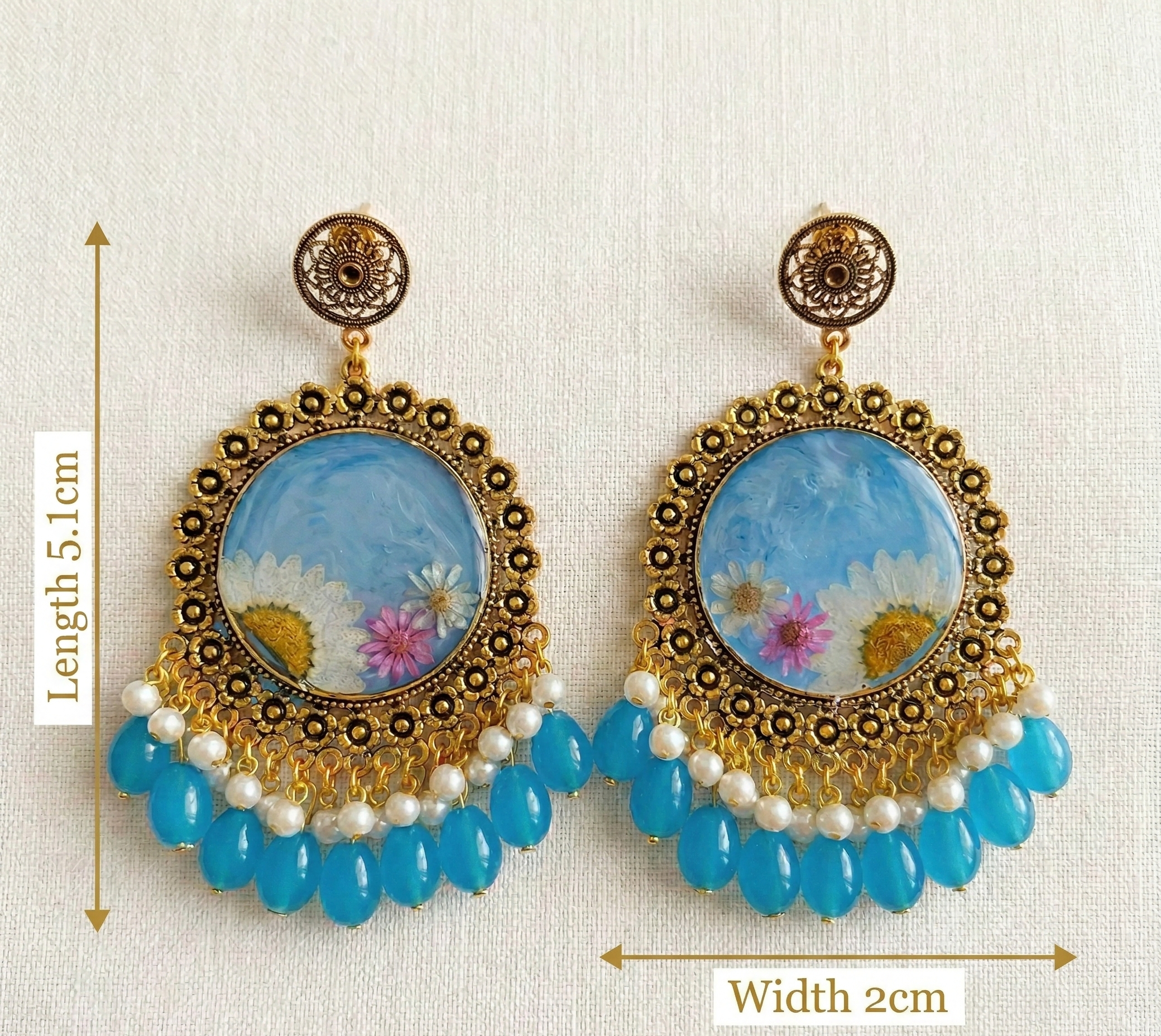 Handcrafted Sky Blue Resin Drop Earrings 4
