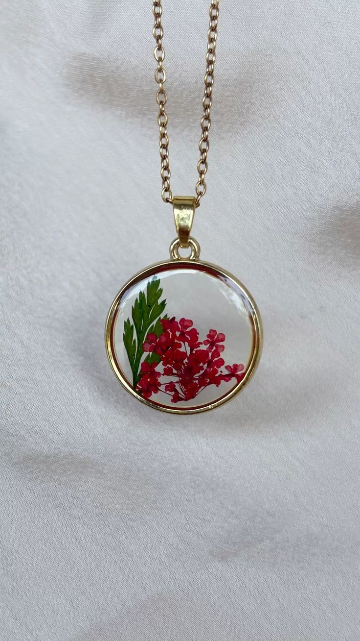 Vertical Botanical Garden Resin Pendant | Mixed Pressed Flowers Silver Necklace