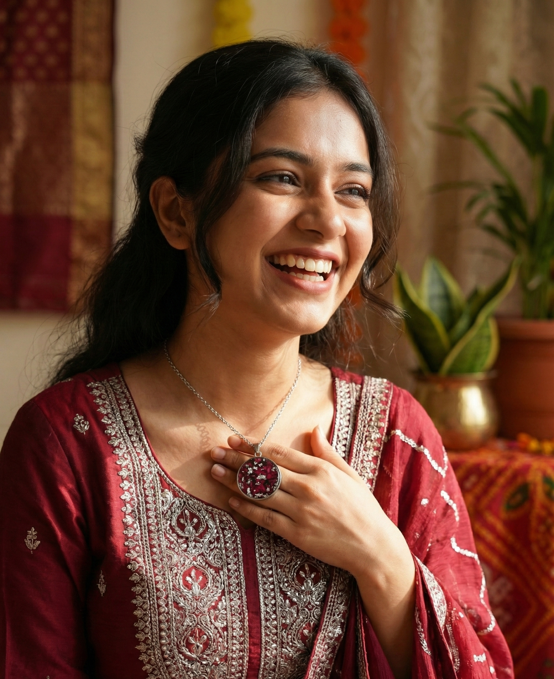 Real Preserved Rose & Silver Flake Resin Pendant Necklace - Custom Memorial Jewelry 2