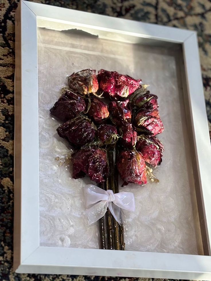 3D Resin Preserved Red Rose Bouquet in White Frame