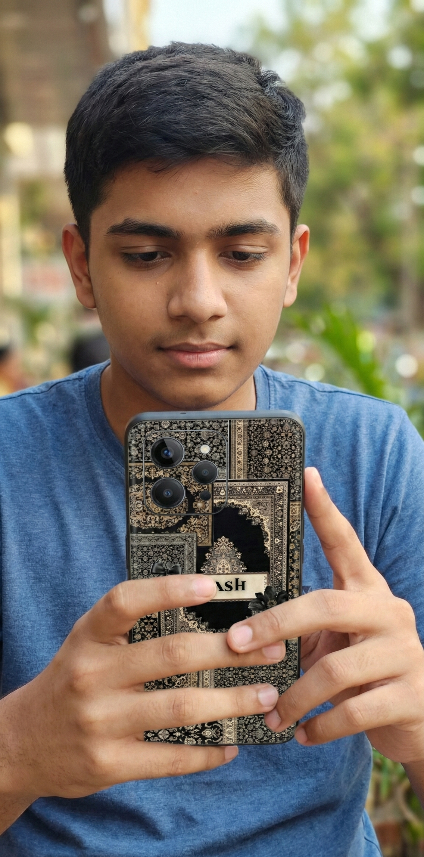 Pashmina Mobile Cover with Customized Name - Royal Black Resin Coated 2