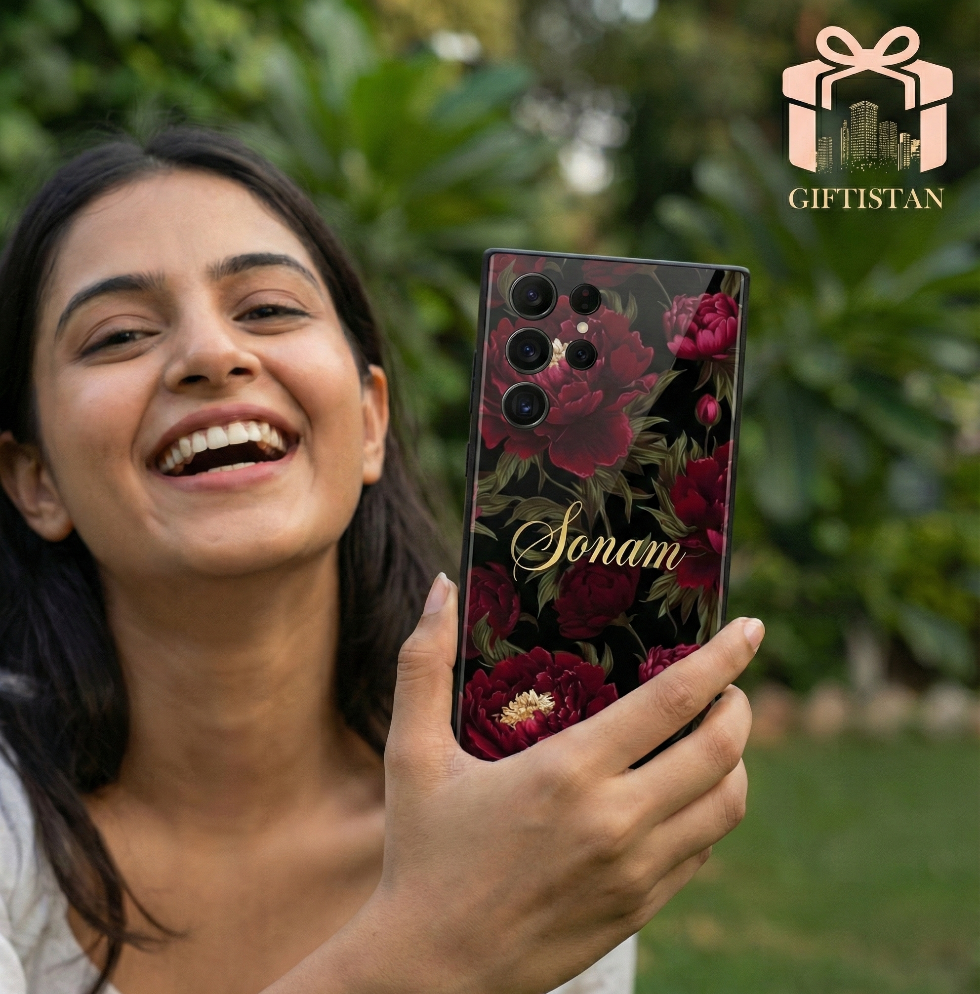 Midnight Red Floral Custom Name Resin Mobile Cover - High Gloss Finish 2