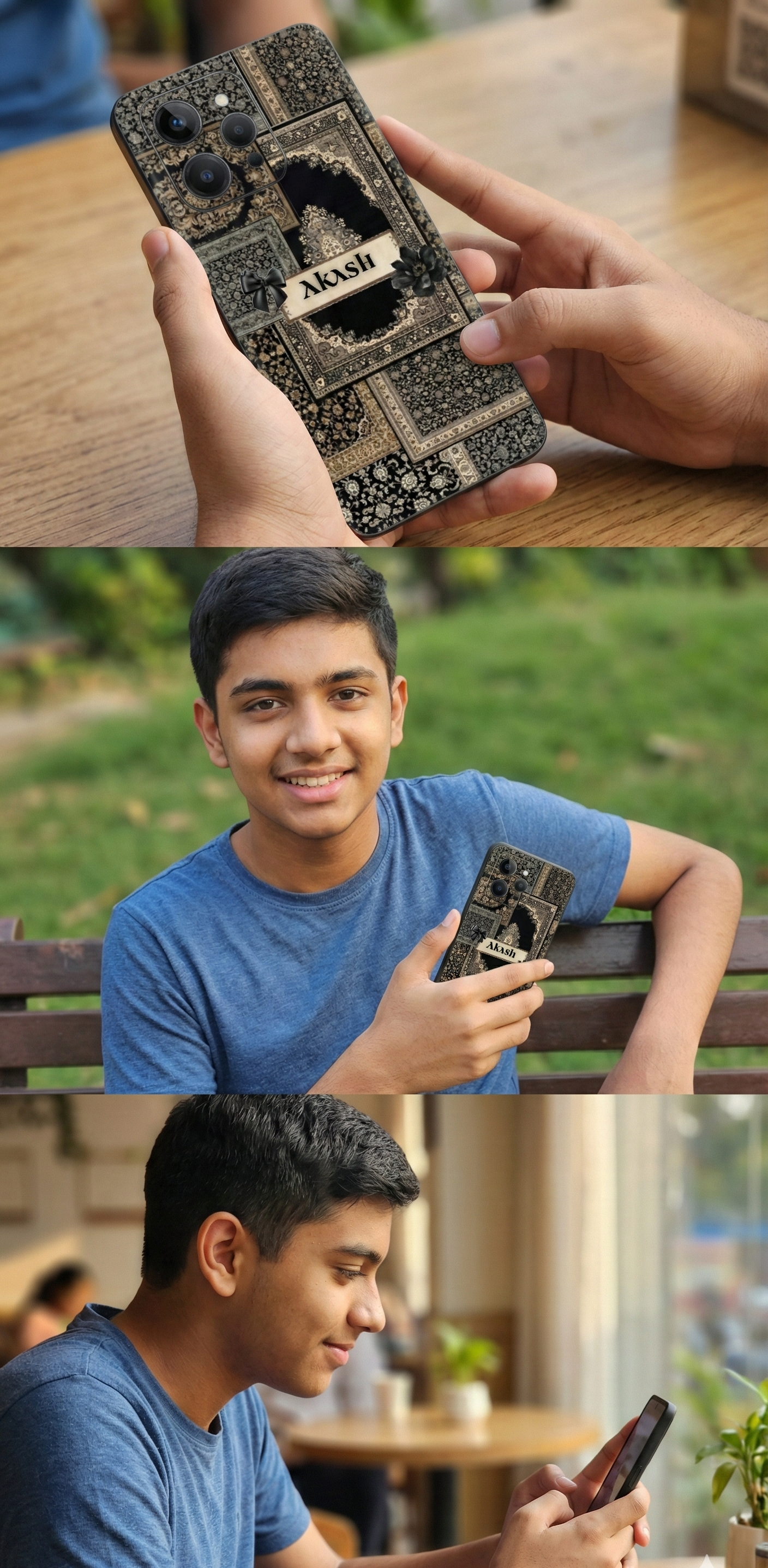 Pashmina Mobile Cover with Customized Name - Royal Black Resin Coated 3