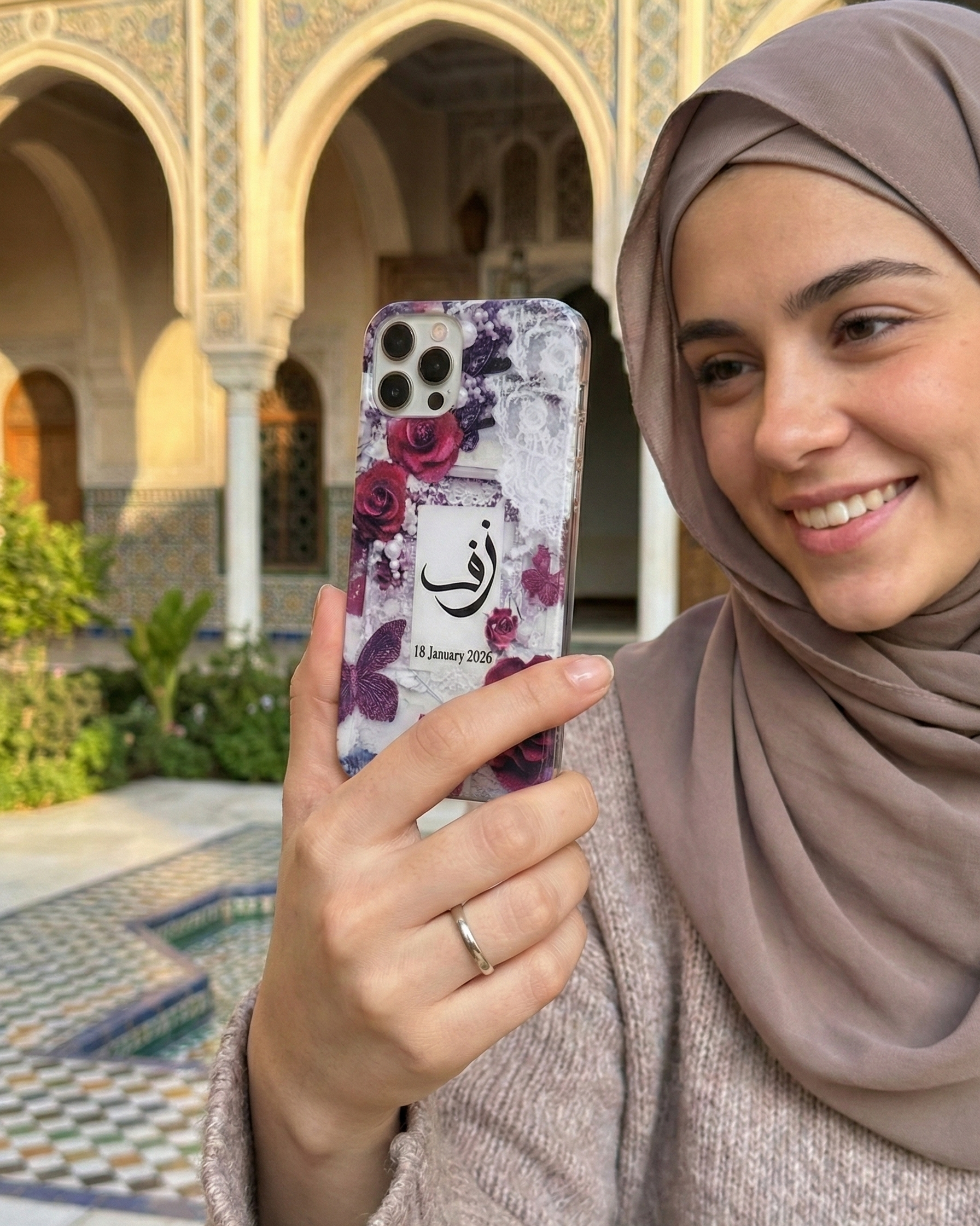 Customized Pashmina Resin Mobile Cover - Vintage Rose & Butterfly Edition (With Name & Date) 2