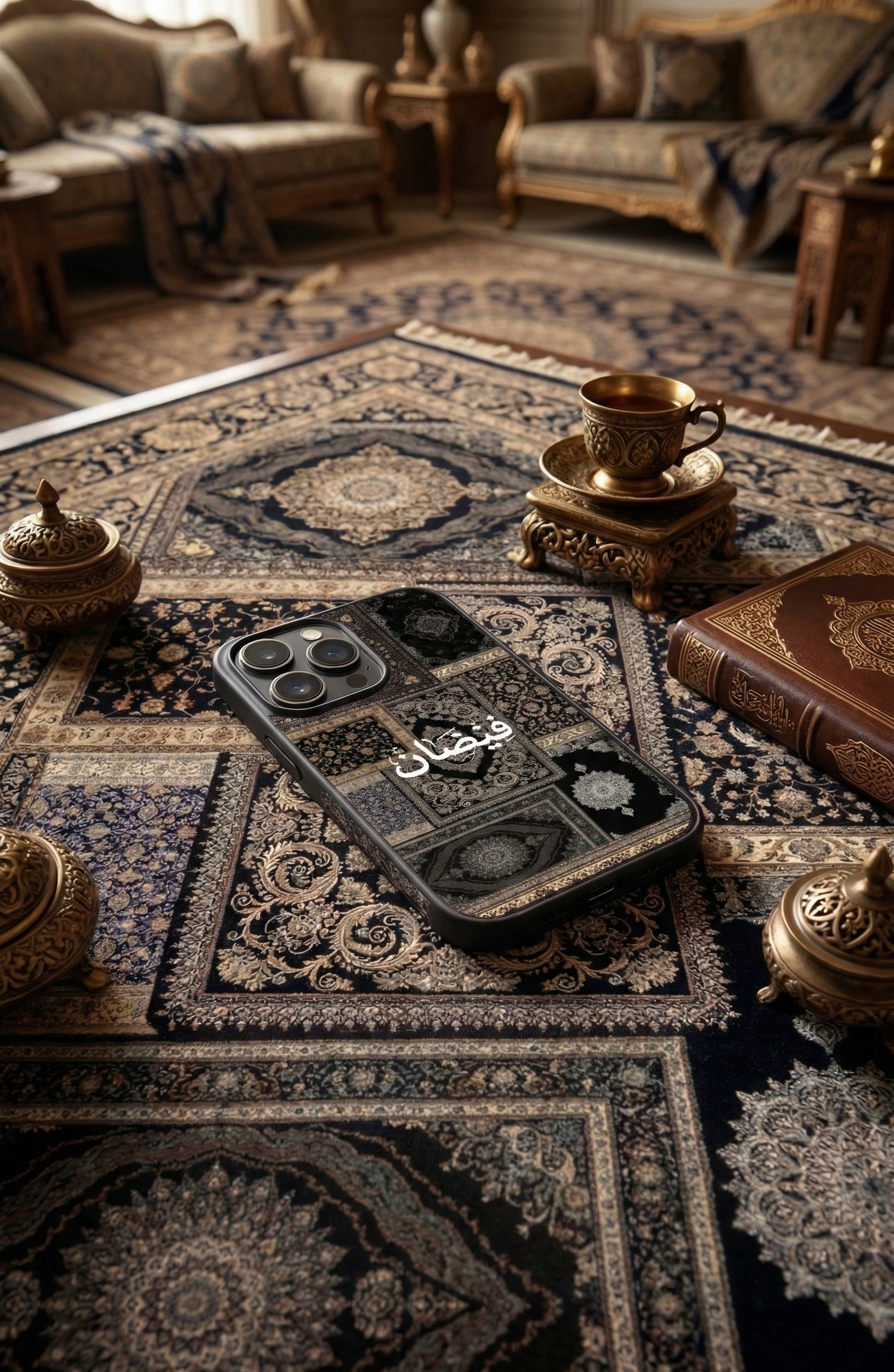 Black Pashmina Mobile Cover with Customized Name - Resin Coated 2