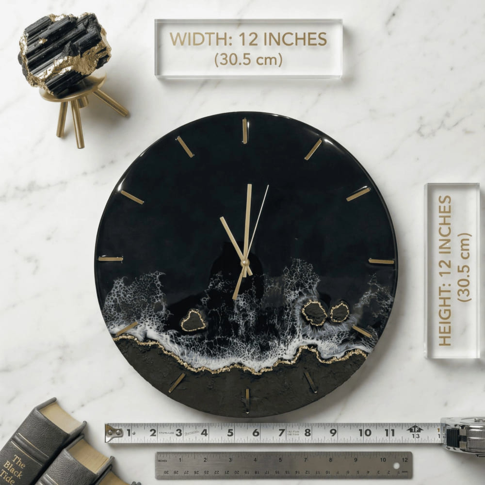 Giftistan Resin Wall Clock | Black Aesthetic | 12x12 Inch | Ocean Art Design | Premium Home Decor | Modern Living Room Clock 4