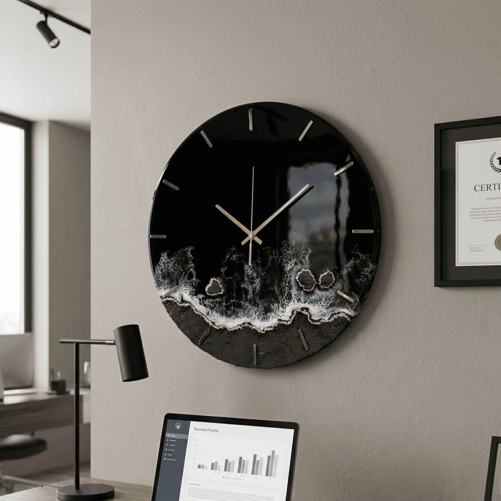Giftistan Resin Wall Clock | Black Aesthetic | 12x12 Inch | Ocean Art Design | Premium Home Decor | Modern Living Room Clock 2
