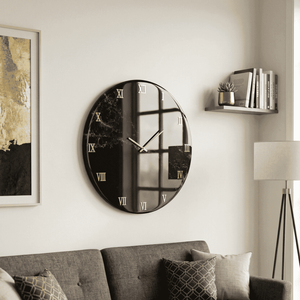 Black Marble Resin Wall Clock 12 Inch | Roman Numeral Home Decor | Unique Handcrafted Gift 3