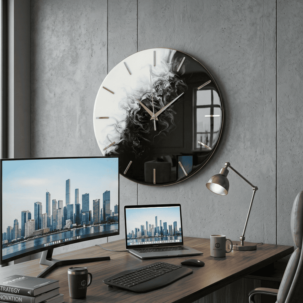 Giftistan Smoke Art Wall Clock | 12x12 Inch | Black & White Yin Yang Design | Modern Home Decor 5