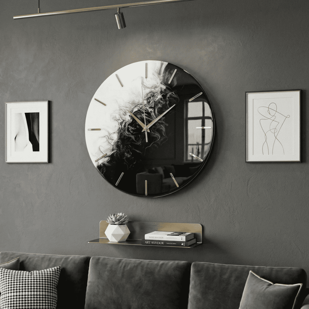 Giftistan Smoke Art Wall Clock | 12x12 Inch | Black & White Yin Yang Design | Modern Home Decor 3