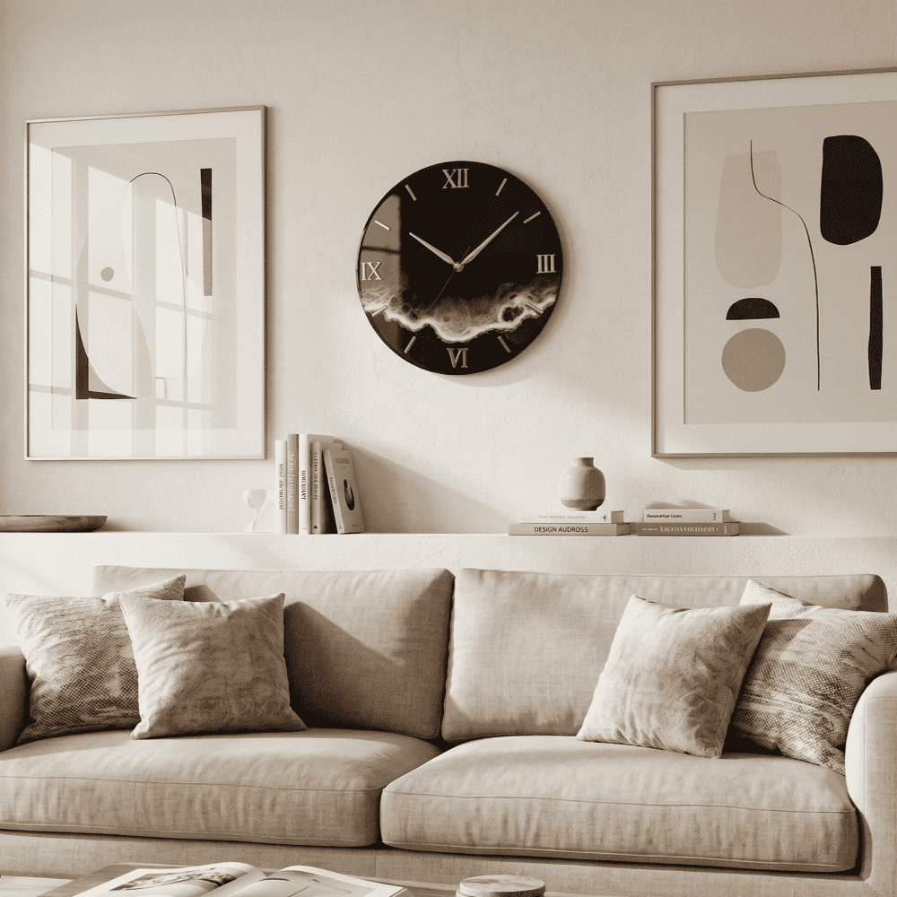 Giftistan Resin Wall Clock | Black & Gold Roman Numeral | Luxury Home Decor | Marble Effect Art Clock | Unique Housewarming Gift 5