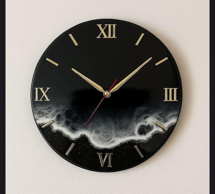 Giftistan Resin Wall Clock | Black & Gold Roman Numeral | Luxury Home Decor | Marble Effect Art Clock | Unique Housewarming Gift 2