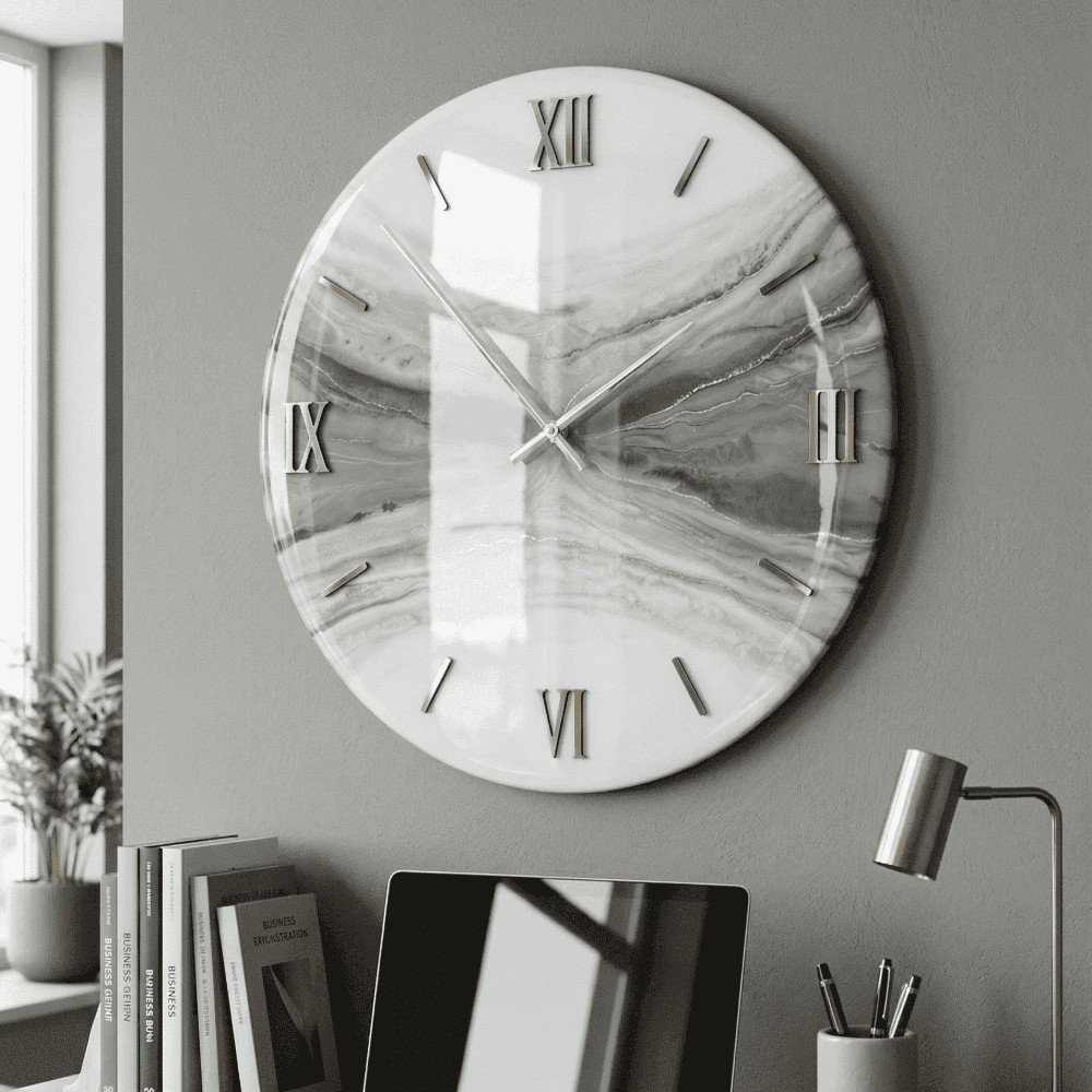Giftistan Resin Wall Clock | Marble Effect | 12x12 Inch | Modern Home Decor | Roman Numerals | Premium Living Room Clock | Unique Gift 2