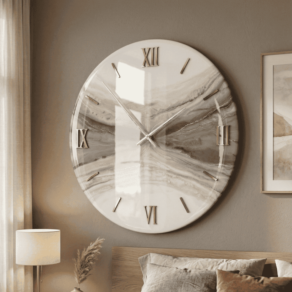 Giftistan Resin Wall Clock | Marble Effect | 12x12 Inch | Modern Home Decor | Roman Numerals | Premium Living Room Clock | Unique Gift