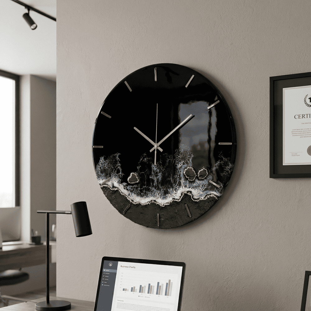 Giftistan Resin Wall Clock | Black Aesthetic | 12x12 Inch | Ocean Art Design | Premium Home Decor | Modern Living Room Clock 5