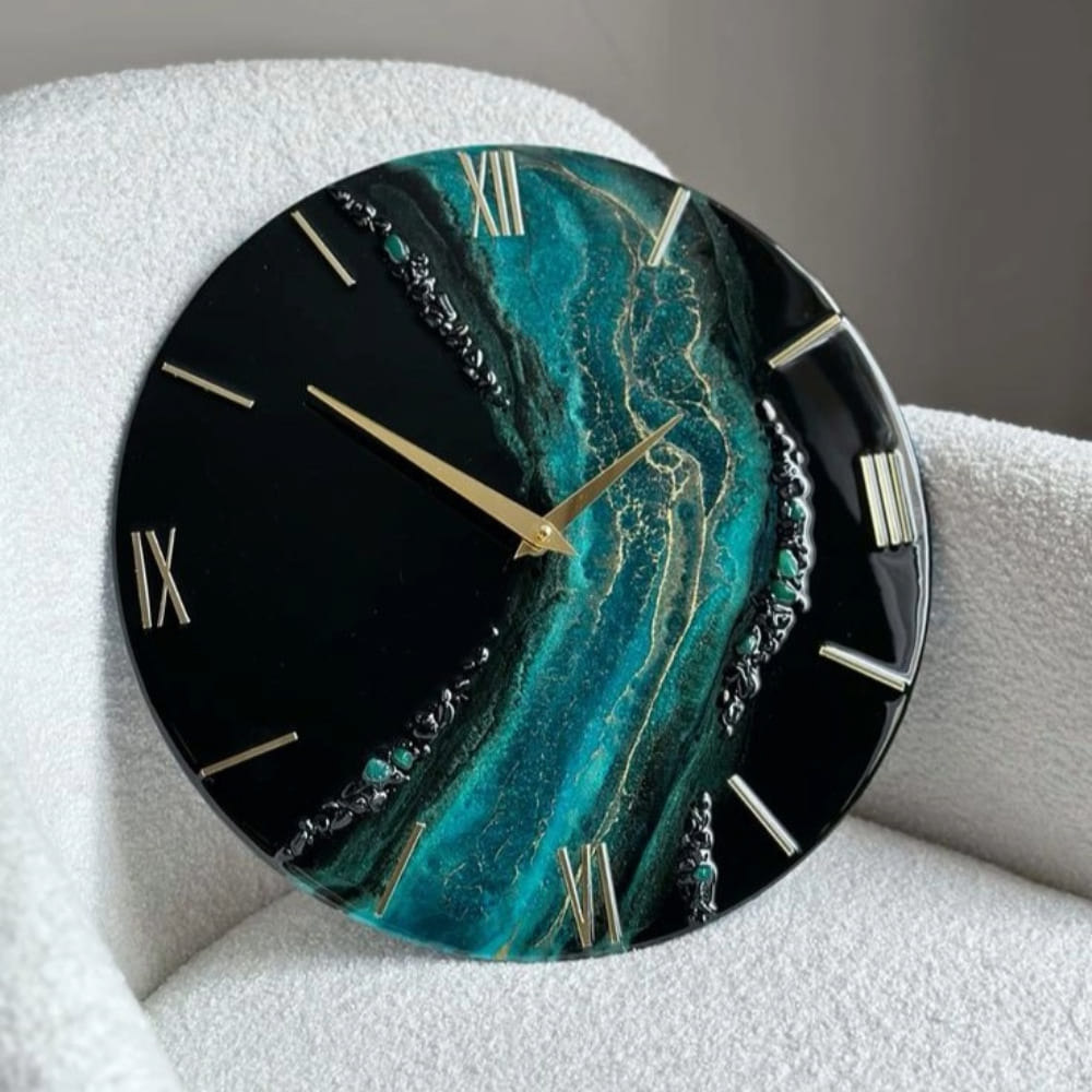 Giftistan Resin Wall Clock | Black & Teal Ocean Art | 12x12 Inch | Gold Roman Numerals | Premium Home Décor Gift 4
