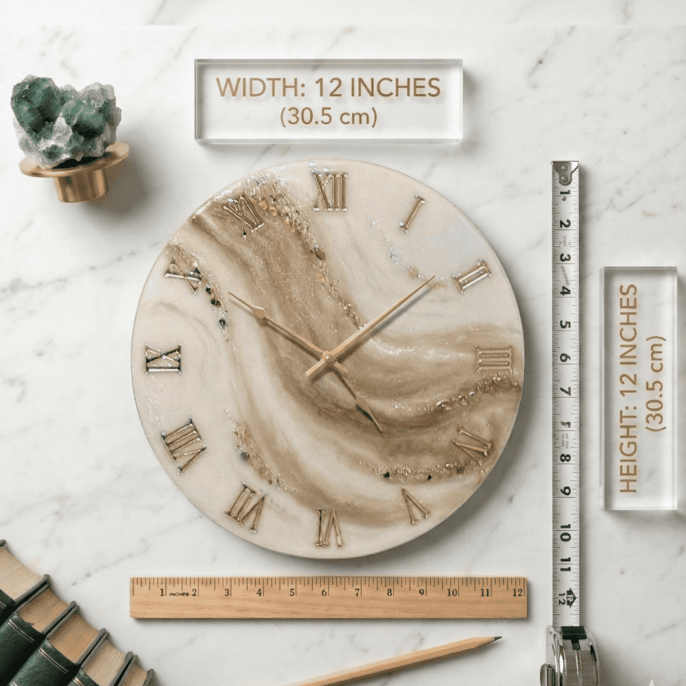 Ivory Gold Marble Epoxy Resin Wall Clock — view 2