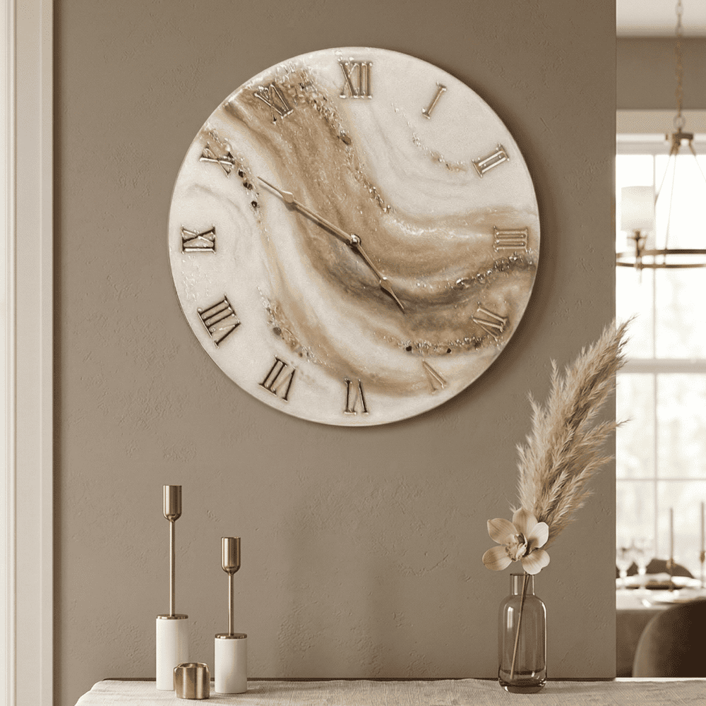 Ivory Gold Marble Epoxy Resin Wall Clock — home by Giftistan