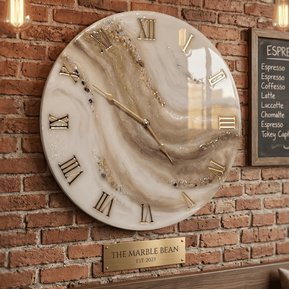 Ivory Gold Marble Epoxy Resin Wall Clock — view 3