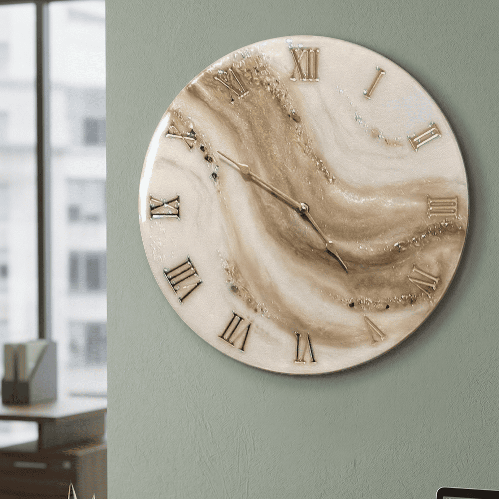 Ivory Gold Marble Epoxy Resin Wall Clock — view 4