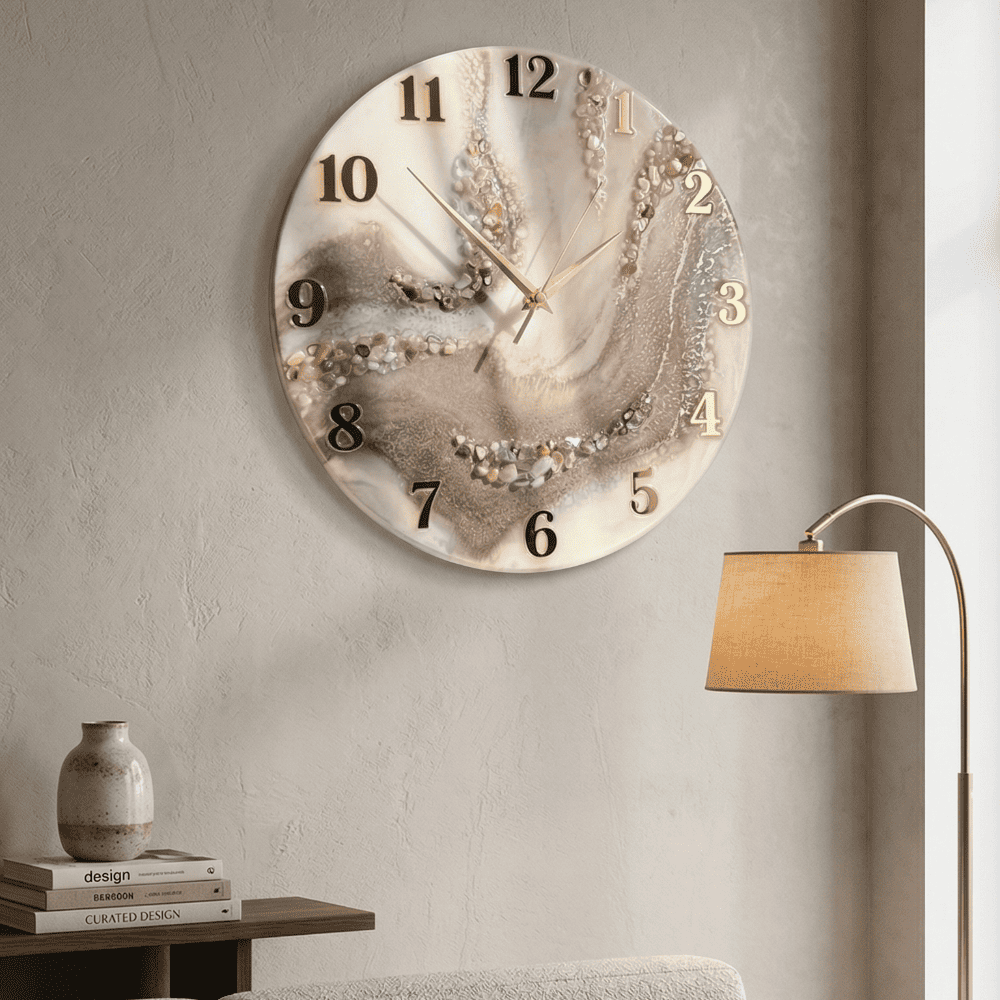 Beige Geode Stone Epoxy Resin Wall Clock — view 5